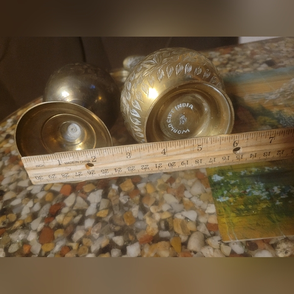 2 Vintage Engraved Brass Pitcher Cruet Vase world gift 10" MCM India tea pot - Picture 13 of 13